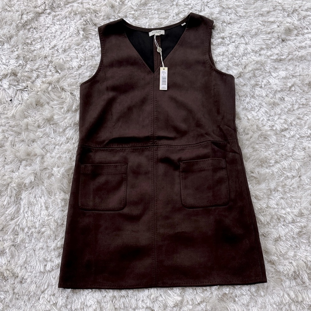 NWT Max Studio Faux Suede BOHO Brown V-Neck Dress Large